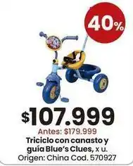 Origen - triciclo con canasto y guía blue's clues, x u. cod. 570927