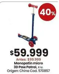 Coto 3d - monopatín micro paw patrol, x u. cod. 570857 oferta