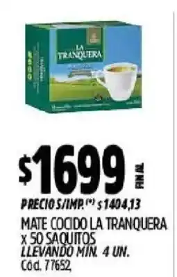 Supermercados Yaguar Mate cocido la tranquera x 50 saquitos oferta