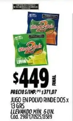 Supermercados Yaguar Rinde dos jugo en polvo oferta