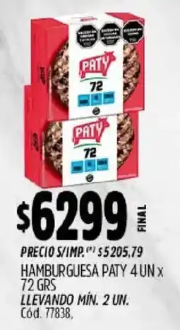 Supermercados Yaguar Paty hamburguesa oferta