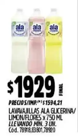 Supermercados Yaguar Ala lavavajillas glicerina/limon/flores oferta