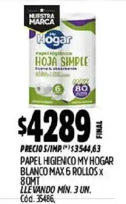 Supermercados Yaguar My hogar papel higienico hoja simple oferta
