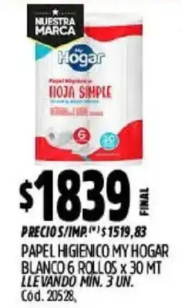 Supermercados Yaguar My hogar papel higienico hoja simple oferta