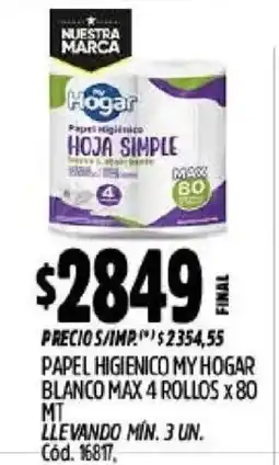 Supermercados Yaguar My hogar papel higienico hoja simple oferta