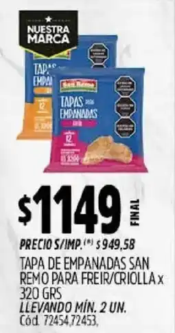 Supermercados Yaguar San remo tapas con empanadas oferta
