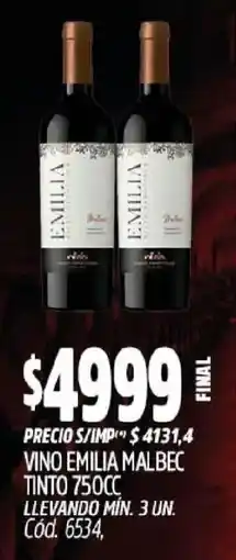 Supermercados Yaguar Emilia vino malbec tinto oferta