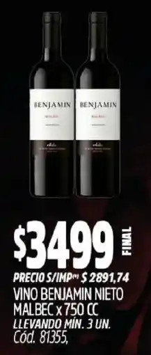 Supermercados Yaguar Benjamin vino malbec oferta