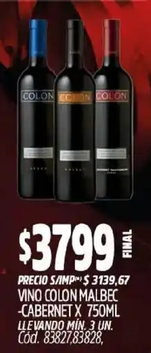 Supermercados Yaguar Colon vino malbec - cabernet oferta