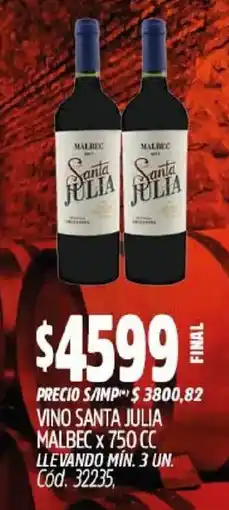 Supermercados Yaguar Santa julia vino malbec oferta