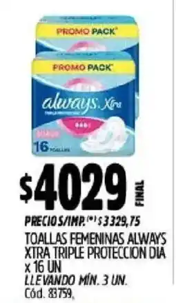 Supermercados Yaguar Always toallas femeninas xtra triple proteccion dia oferta