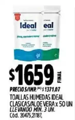 Supermercados Yaguar Ideal toallas humedas classic aloe vera oferta