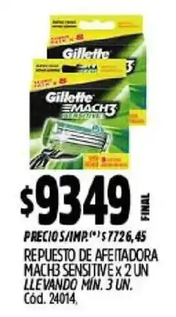 Supermercados Yaguar Gillette repuesto de afeitadora mach3 sensitive oferta
