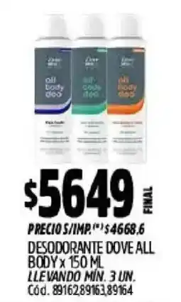 Supermercados Yaguar Dove all body deo oferta