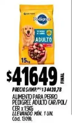 Supermercados Yaguar Pedigree alimento para perro adulto car/pol/cer oferta
