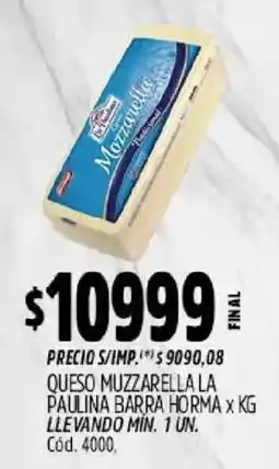 Supermercados Yaguar La paulina queso muzzarella barra horma oferta