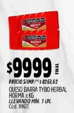 Supermercados Yaguar Tybo queso barra herbal oferta