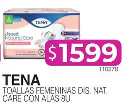 Masivos Tena toallas femeninas dis. nat. care con alas 8u oferta