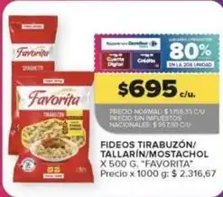 Favorita - fideos tirabuzón/tallarín/mostacol x 500 g
