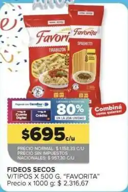 Carrefour Favorita - fideos secos oferta
