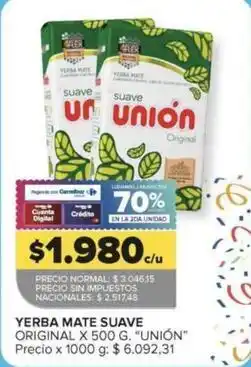 Carrefour Unión - yerba mate suave original oferta