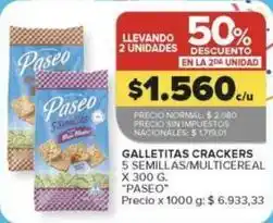 Carrefour Paseo - galletitas crackers 5 semillas/multicereal x 300 g oferta