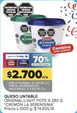 Carrefour Queso untable original/light pote oferta