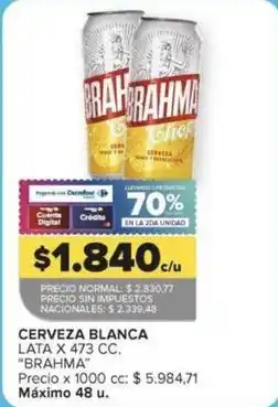 Carrefour Brahma - cerveza blanca lata oferta