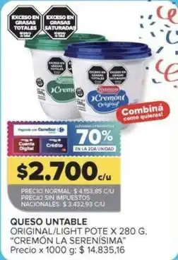 Carrefour Market Queso untable original/light pote oferta