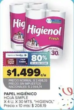 Carrefour Market Higienol - papel higiénico hoja simple oferta