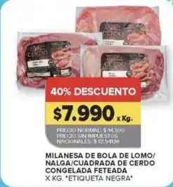 Carrefour Market Milanesa de bola de lomo/ nalga/cuadrada de cerdo congelada feteada oferta