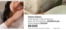Avon Galaxia - pulsera baño dorado y dije de saturno. med.: 65 mm de diám. (224562) 6 pts oferta