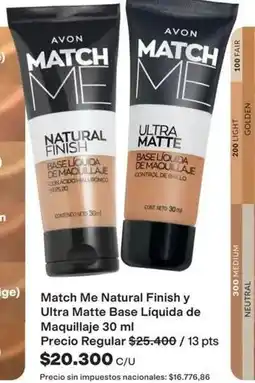 Avon Avon - match me natural finish y ultra matte base líquida de maquillaje oferta