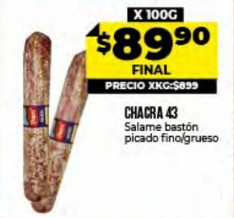 Supermayorista Vital Chacra 43 Salame Bastón Picado Fino/Grueso x 100 g oferta