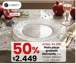 Coto Libbey plato playo grabado diamante oferta