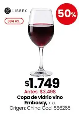 Coto Libbey copa de vidrio vino Embassy oferta