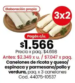 Coto Canelones de ricota y queso/ espinaca y parmesano/pollo y verdura oferta