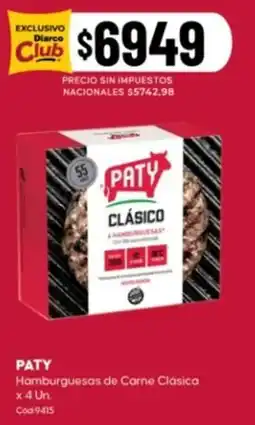 Diarco Paty hamburguesas de carne clásica oferta