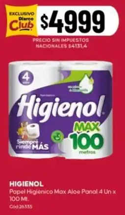 Diarco Higienol papel higiénico max aloe panal oferta