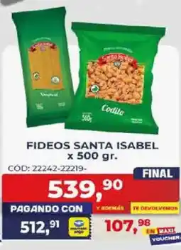Maxiconsumo Santa isabel fideos oferta