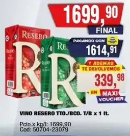 Maxiconsumo Resero vino tto./bco. oferta