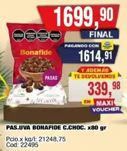 Maxiconsumo Bonafide pasas uva c.choc oferta
