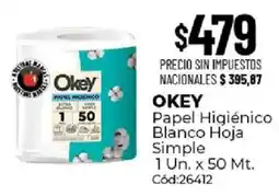 Diarco Okey papel higiénico blanco hoja simple oferta
