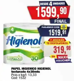 Maxiconsumo Higienol papel higienico texturado oferta