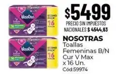 Diarco Nosotras - toallas femeninas b/n cur v max x 16 un. cód:59974 oferta