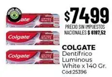 Diarco Colgate - dentífrico luminous white x 140 gr. cód:25396 oferta