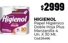 Diarco Higienol - papel higi00enico doble hoja plus manzanilla 4 un. x 30 mt oferta