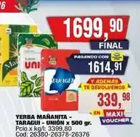 Maxiconsumo Suave - yerba ma	ilde{n}anita - taragui - uni	ilde{o}n x 500 gr. cod: 26380-26378-26376 oferta