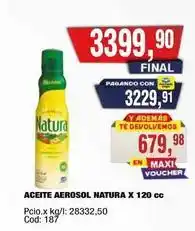 Maxiconsumo Natura - aceite aerosol x 120 cc cod: 187 oferta