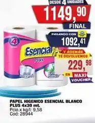 Maxiconsumo Esencial - papel higienico esencial blanco plus 4x30 mt oferta